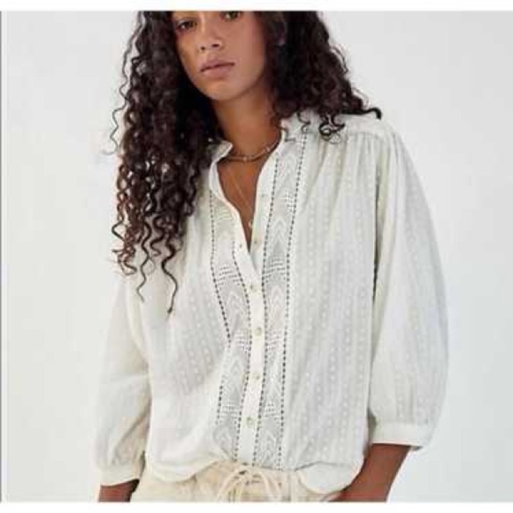 Pilcro Cream Eyelet Button-Front Blouse